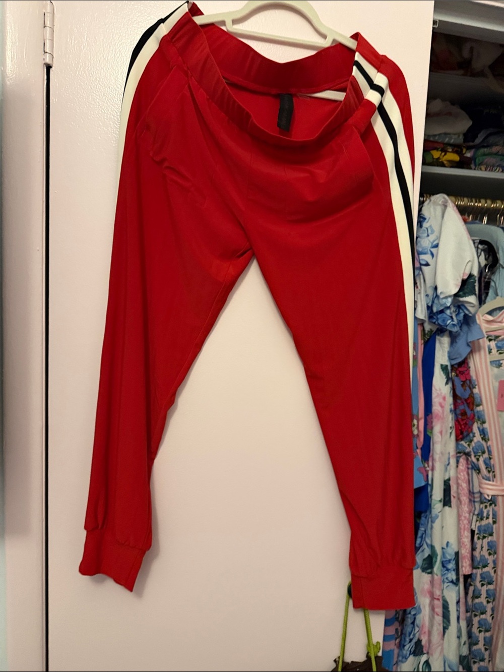 Norma Kamali Couture! 3 piece apparel set:
 Red Track Pants, dress and jacket.